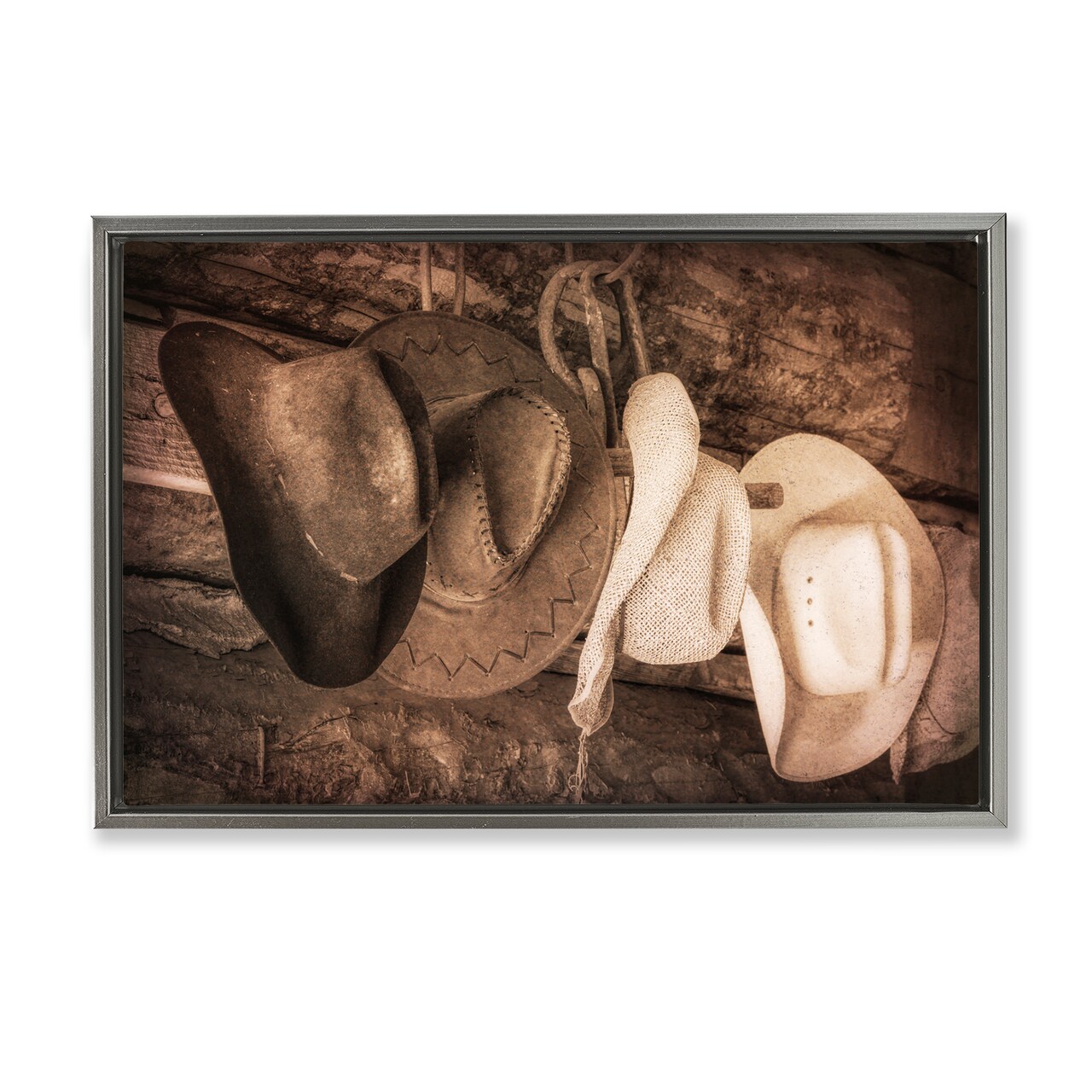 Stupell Industries Rustic Cowboy Hats Framed Floater Canvas Wall Art Design by Danita Delimont